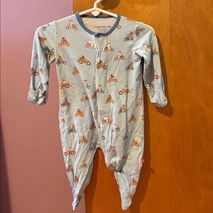 Magnetic Me Bamboo Light Blue Onesie with Motorcycle Pattern